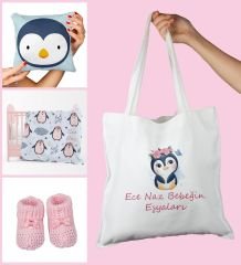 eJOYA Bebeklere Özel Çantasında Kişiye Özel Battaniye Yastık Ve Patik Bebek Hediye Seti 109842