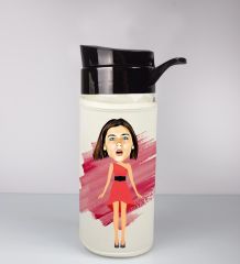 eJOYA Kişiye Özel Karikatür Tasarım Özel Koruma Kılıflı Cam Matara 96048