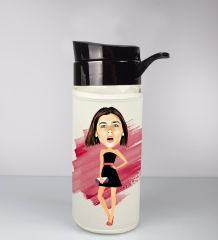 eJOYA Kişiye Özel Karikatür Tasarım Özel Koruma Kılıflı Cam Matara 96049