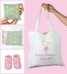 eJOYA Bebeklere Özel Çantasında Kişiye Özel Battaniye Yastık Ve Patik Bebek Hediye Seti 109844