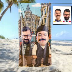 eJOYA Kişiye Özel Karikatür Mesut Komiser Ve Hüsnü Çoban Bebek Plaj ve Banyo Havlusu 115838