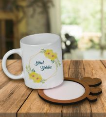 eJOYA Kişiye Özel Tasarım Kupa Bardak Ve Kalp Desenli Ahşap Bardak Altlığı 99606