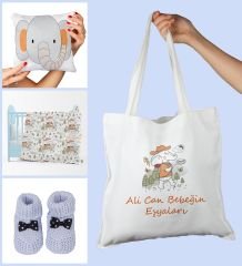 eJOYA Bebeklere Özel Çantasında Kişiye Özel Battaniye Yastık Ve Patik Bebek Hediye Seti 109845