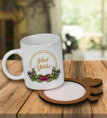 eJOYA Kişiye Özel Tasarım Kupa Bardak Ve Kalp Desenli Ahşap Bardak Altlığı 99608