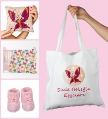 eJOYA Bebeklere Özel Çantasında Kişiye Özel Battaniye Yastık Ve Patik Bebek Hediye Seti 109847