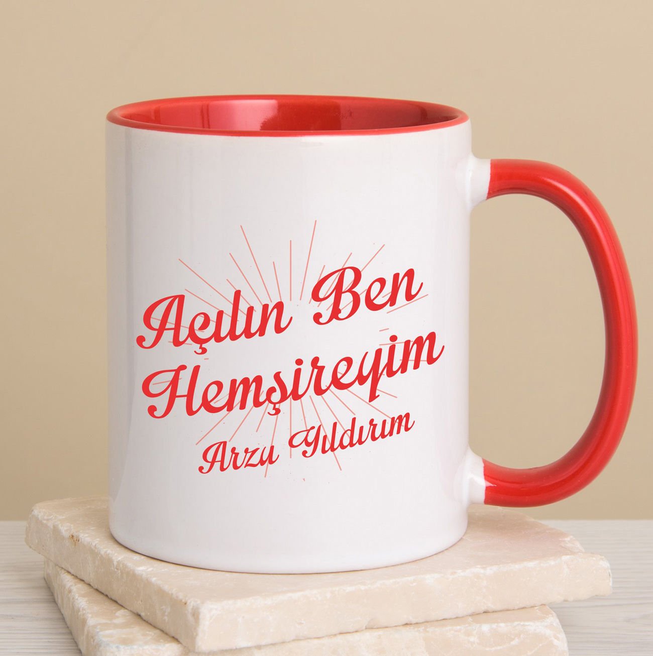 eJOYA Kişiye Özel Açılın Ben Hemşireyim Kırmızı Kulplu Kupa Bardak 80232