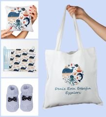 eJOYA Bebeklere Özel Çantasında Kişiye Özel Battaniye Yastık Ve Patik Bebek Hediye Seti 109848