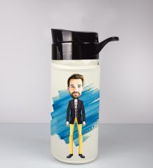 eJOYA Kişiye Özel Karikatür Tasarım Özel Koruma Kılıflı Cam Matara 96054