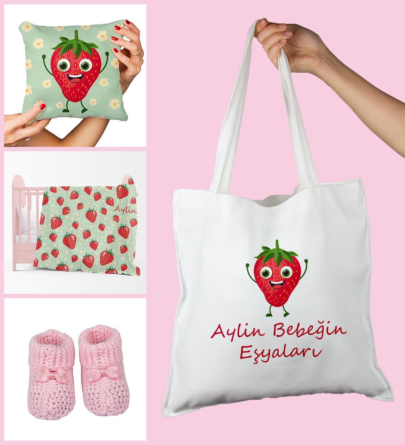 eJOYA Bebeklere Özel Çantasında Kişiye Özel Battaniye Yastık Ve Patik Bebek Hediye Seti 109849