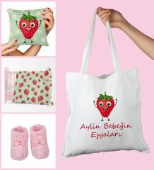 eJOYA Bebeklere Özel Çantasında Kişiye Özel Battaniye Yastık Ve Patik Bebek Hediye Seti 109849