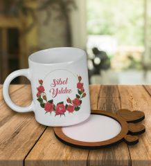 eJOYA Kişiye Özel Tasarım Kupa Bardak Ve Kalp Desenli Ahşap Bardak Altlığı 99611