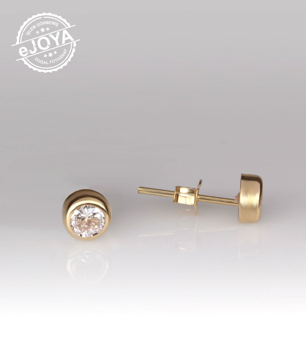 eJOYA Altın Tektaş Küpe 6 mm 77089