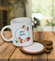 eJOYA Kişiye Özel Tasarım Kupa Bardak Ve Kalp Desenli Ahşap Bardak Altlığı 99613