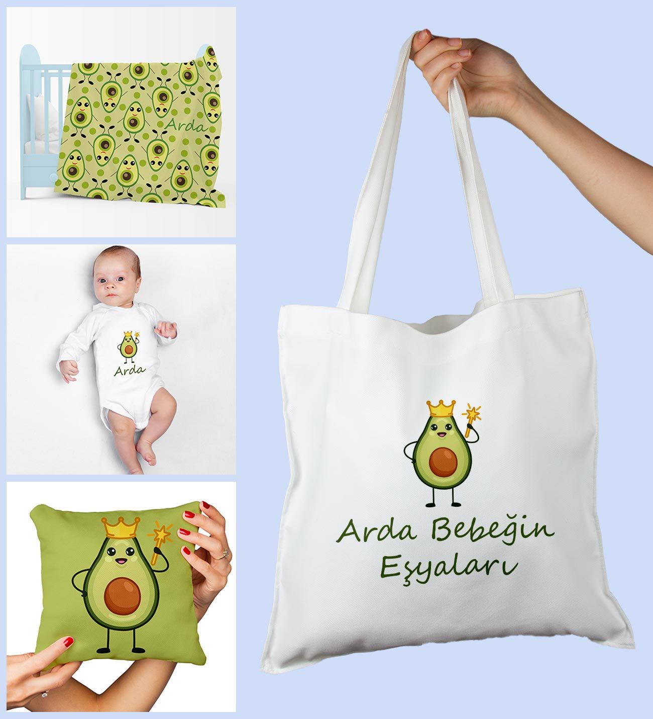 eJOYA Bebeklere Özel Çantasında Kişiye Özel Battaniye Yastık Ve Zıbın Bebek Hediye Seti 109854