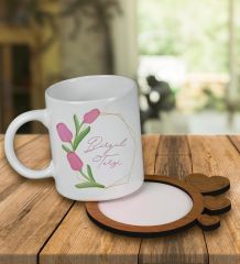 eJOYA Kişiye Özel Tasarım Kupa Bardak Ve Kalp Desenli Ahşap Bardak Altlığı 99616