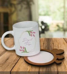 eJOYA Kişiye Özel Tasarım Kupa Bardak Ve Kalp Desenli Ahşap Bardak Altlığı 99619