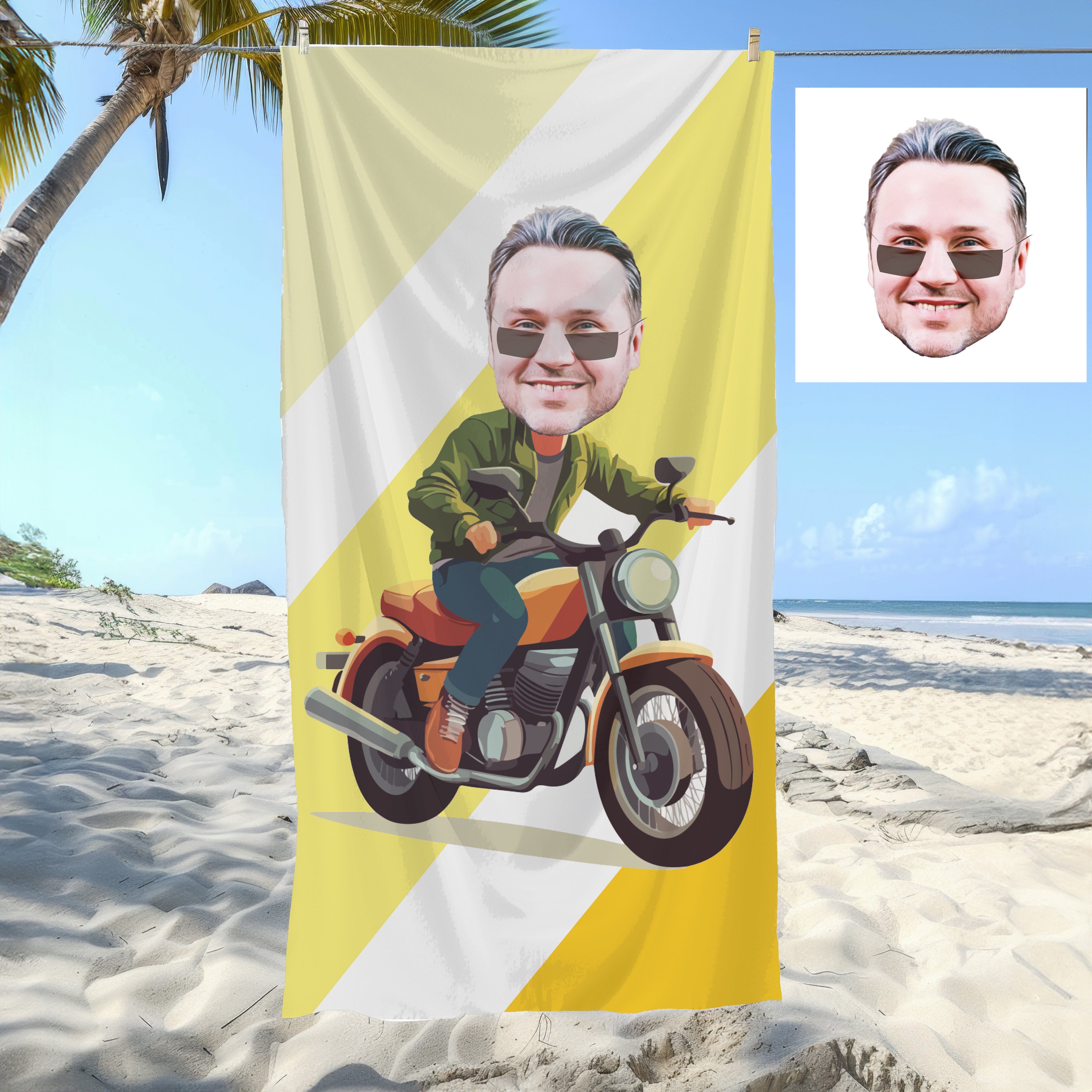 eJOYA Kişiye Özel Karikatür Motorcu Adam Plaj ve Banyo Havlusu 115854