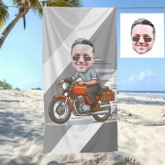 eJOYA Kişiye Özel Karikatür Motorcu Adam Plaj ve Banyo Havlusu 115855