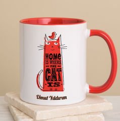 eJOYA Kişiye Özel Kırmızı Kulplu Cat Kupa Bardak 80250
