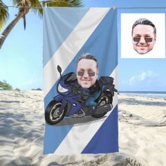 eJOYA Kişiye Özel Karikatür Motorcu Adam Plaj ve Banyo Havlusu 115857