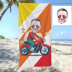eJOYA Kişiye Özel Karikatür Motorcu Adam Plaj ve Banyo Havlusu 115858