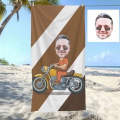 eJOYA Kişiye Özel Karikatür Motorcu Adam Plaj ve Banyo Havlusu 115859