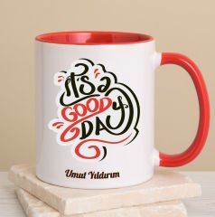 eJOYA Kişiye Özel Kırmızı Kulplu Good Day Kupa Bardak 80253