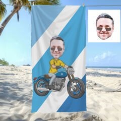 eJOYA Kişiye Özel Karikatür Motorcu Adam Plaj ve Banyo Havlusu 115860
