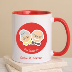 eJOYA Kişiye Özel Kırmızı Kulplu Eski Aşk Temalı Kupa Bardak 80255
