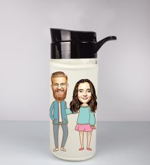 eJOYA Kişiye Özel Karikatür Tasarım Özel Koruma Kılıflı Cam Matara 96072