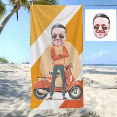 eJOYA Kişiye Özel Karikatür Motorcu Adam Plaj ve Banyo Havlusu 115861