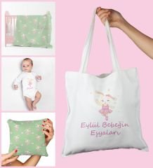 eJOYA Bebeklere Özel Çantasında Kişiye Özel Battaniye Yastık Ve Zıbın Bebek Hediye Seti 109868