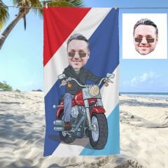 eJOYA Kişiye Özel Karikatür Motorcu Adam Plaj ve Banyo Havlusu 115863