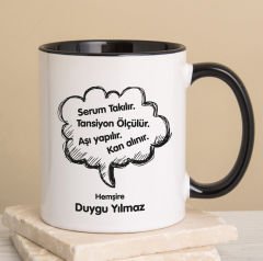 eJOYA Kişiye Özel Hemşire İşleri Siyah Kulplu Kupa Bardak 80259
