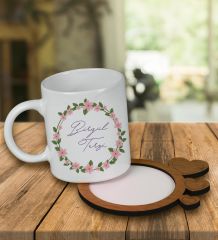 eJOYA Kişiye Özel Tasarım Kupa Bardak Ve Kalp Desenli Ahşap Bardak Altlığı 99633