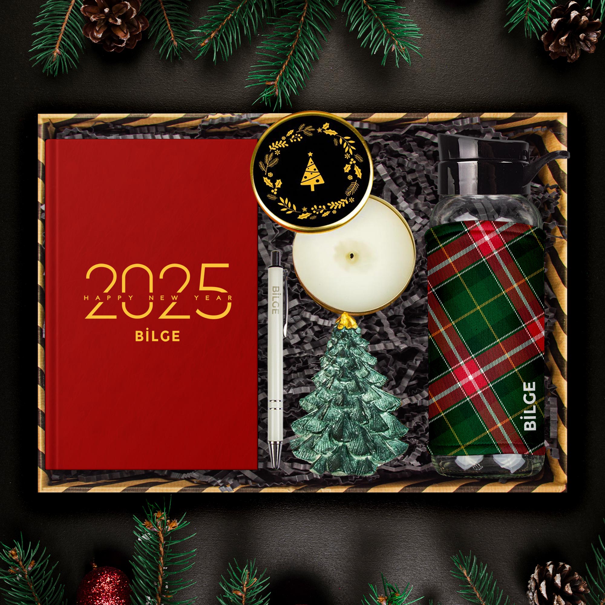 eJOYA Kişiye Özel Hoş Geldin 2025 & Ekose Tasarım Yeni Yıl Hediye Kutusu 112670