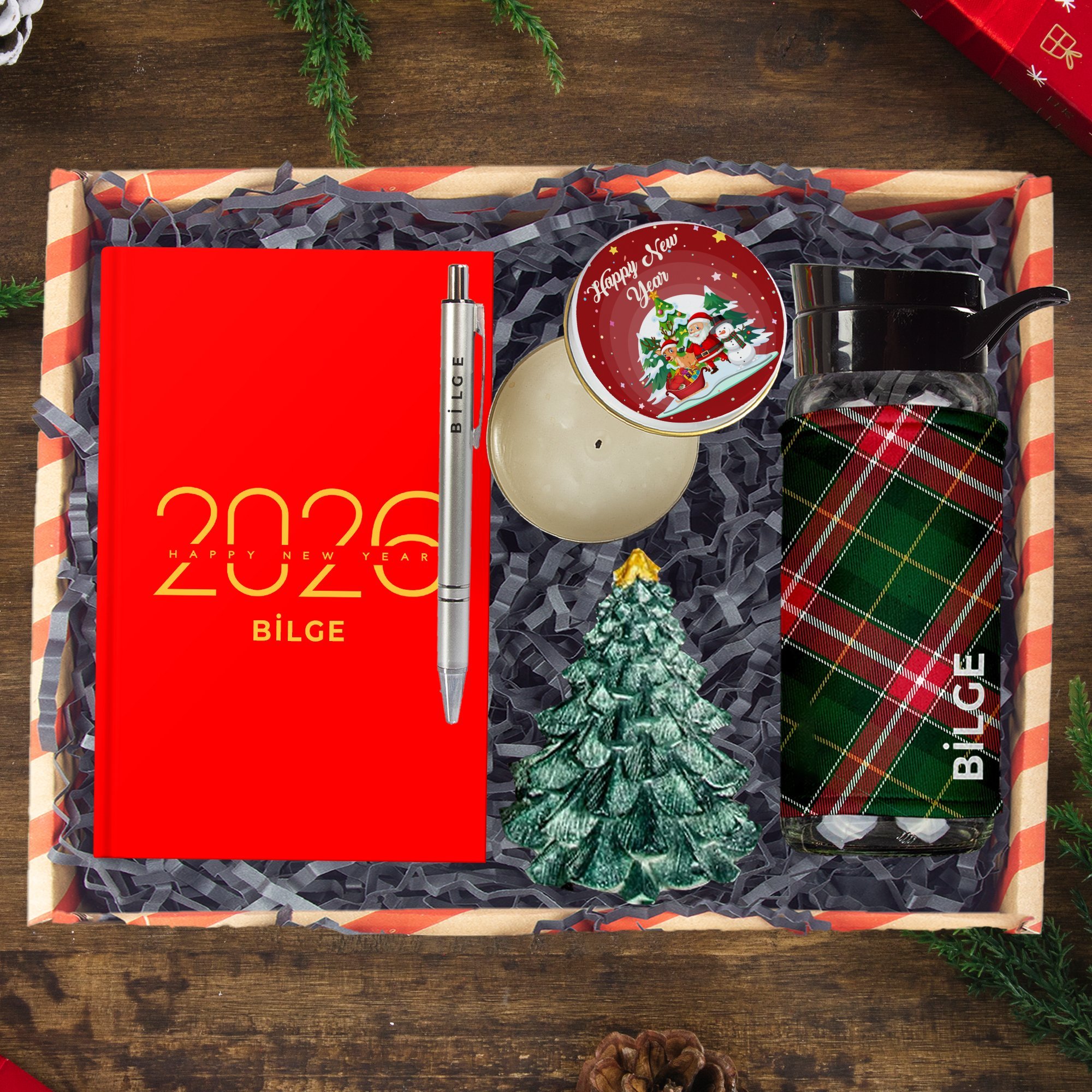 eJOYA Kişiye Özel Hoş Geldin 2026 & Ekose Tasarım Yeni Yıl Hediye Kutusu 112670