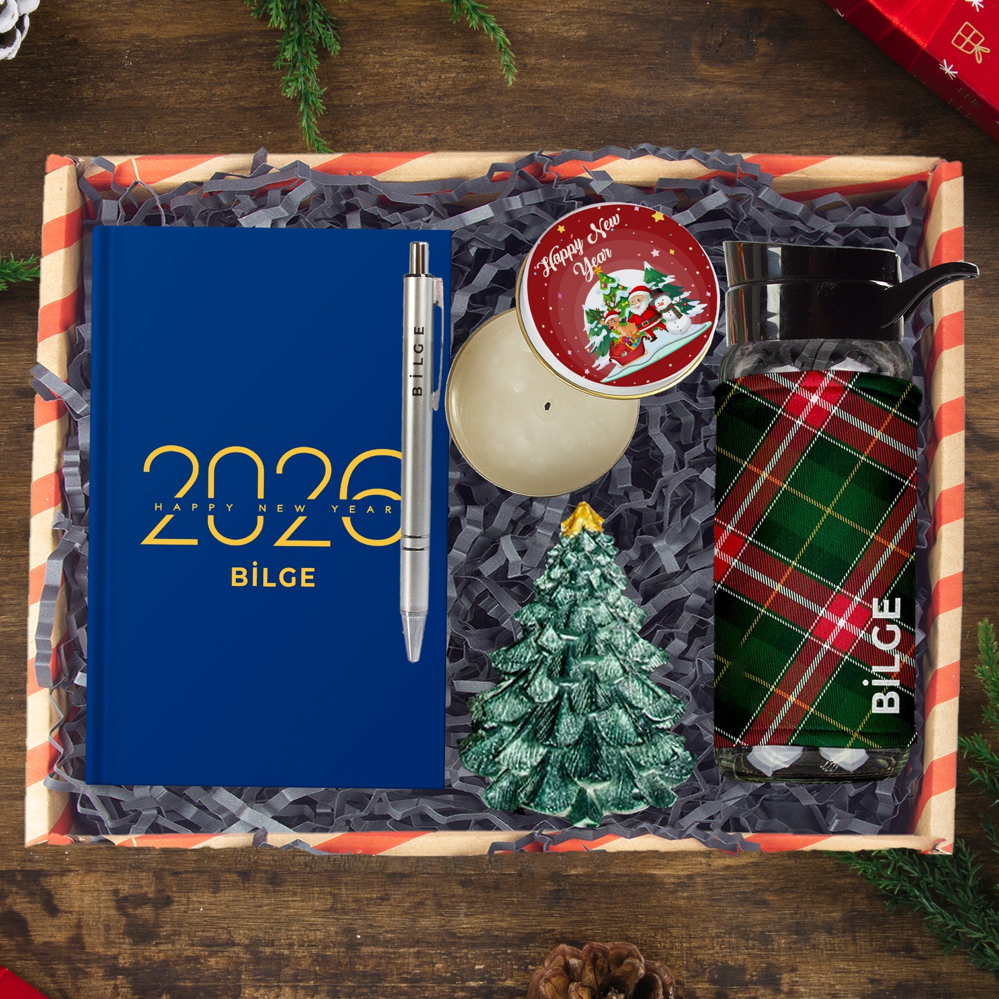 eJOYA Kişiye Özel Hoş Geldin 2026 & Ekose Tasarım Yeni Yıl Hediye Kutusu 112671