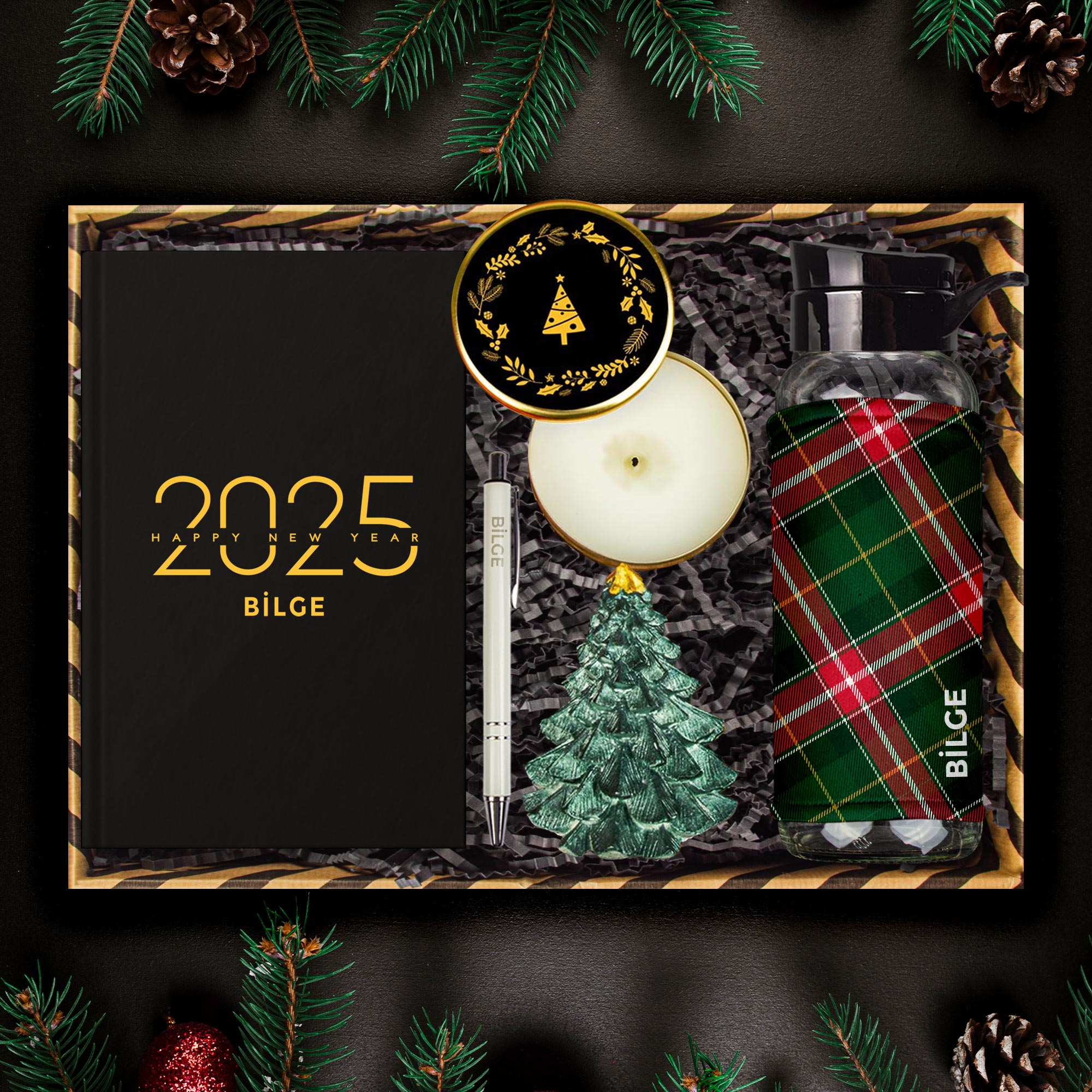 eJOYA Kişiye Özel Hoş Geldin 2025 & Ekose Tasarım Yeni Yıl Hediye Kutusu 112672