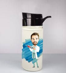 eJOYA Kişiye Özel Karikatür Tasarım Özel Koruma Kılıflı Cam Matara 96080