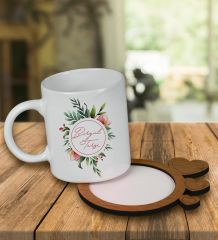 eJOYA Kişiye Özel Tasarım Kupa Bardak Ve Kalp Desenli Ahşap Bardak Altlığı 99637