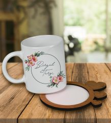 eJOYA Kişiye Özel Tasarım Kupa Bardak Ve Kalp Desenli Ahşap Bardak Altlığı 99638