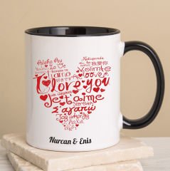 eJOYA Kişiye Özel Siyah Kulplu Seni Seviyorum Temalı Kupa Bardak 80269