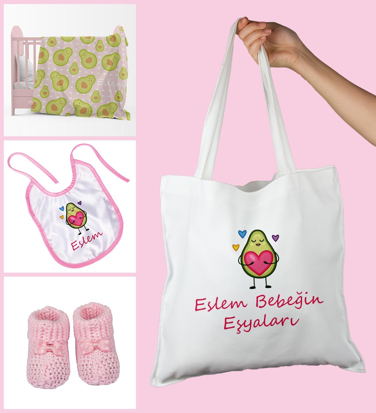 eJOYA Bebeklere Özel Çantasında Kişiye Özel Battaniye Önlük Ve Patik Bebek Hediye Seti 109877