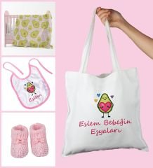 eJOYA Bebeklere Özel Çantasında Kişiye Özel Battaniye Önlük Ve Patik Bebek Hediye Seti 109877