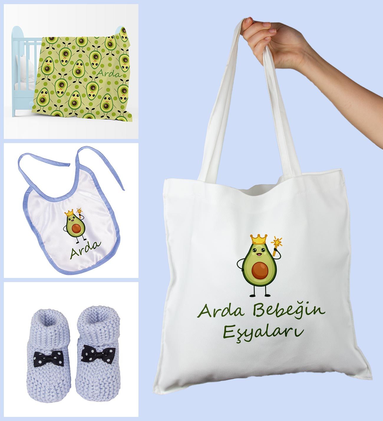 eJOYA Bebeklere Özel Çantasında Kişiye Özel Battaniye Önlük Ve Patik Bebek Hediye Seti 109878
