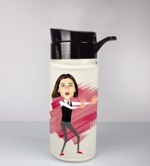 eJOYA Kişiye Özel Karikatür Tasarım Özel Koruma Kılıflı Cam Matara 96084