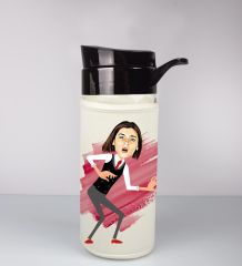 eJOYA Kişiye Özel Karikatür Tasarım Özel Koruma Kılıflı Cam Matara 96085