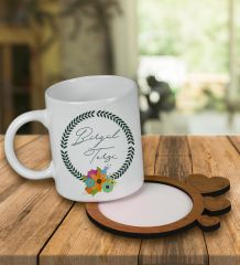 eJOYA Kişiye Özel Tasarım Kupa Bardak Ve Kalp Desenli Ahşap Bardak Altlığı 99642