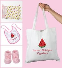 eJOYA Bebeklere Özel Çantasında Kişiye Özel Battaniye Önlük Ve Patik Bebek Hediye Seti 109881